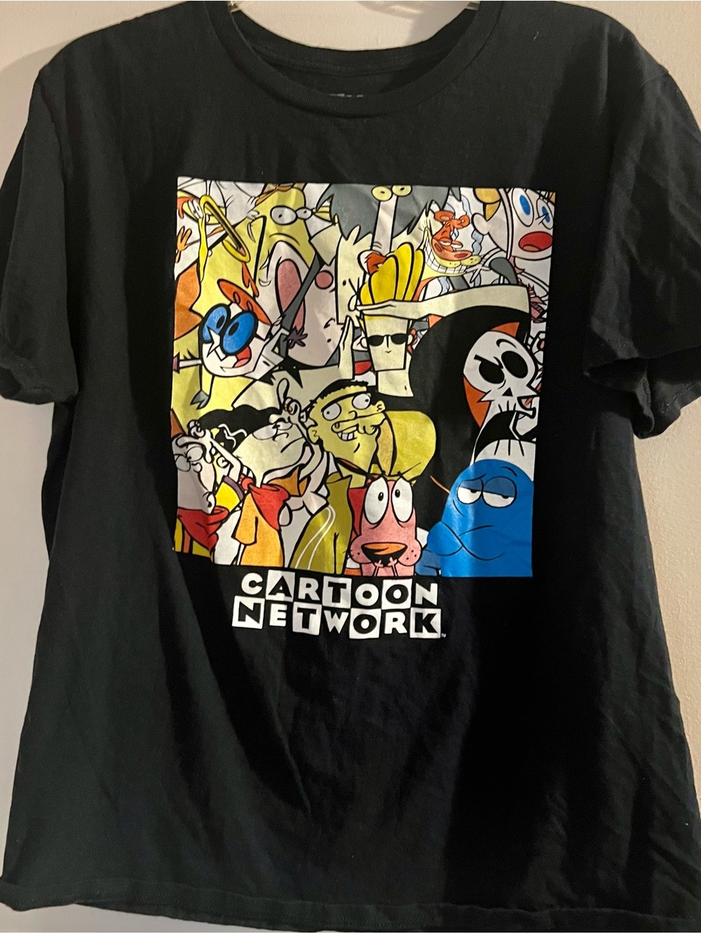 Cartoon Network Black Tee with Multi-Character Colorful Collage L